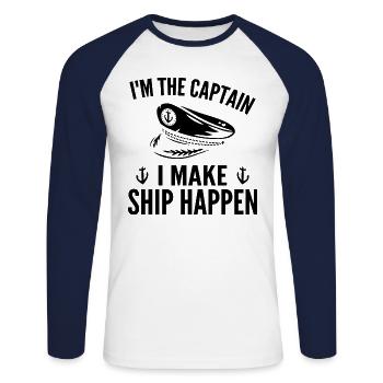 Bateau Yacht Voilier Voilier Voilier Voilier Cadeau - T-shirt baseball manches longues Homme - blanc/marine - Devant - Nik (191cm)