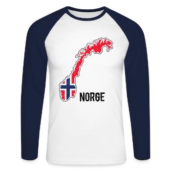 Norwegen, Skandinavien, Flagge, Umriss - Unisex Baseballshirt langarm - Weiß/Navy - Vorne - Nik (191cm)
