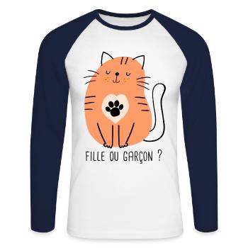 grossesse fille ou garçon naissance futur papa - T-shirt baseball manches longues Homme - blanc/marine - Devant - Nik (191cm)