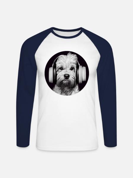 Hund DJ Kopfhörer - Unisex Baseballshirt langarm - Weiß/Navy