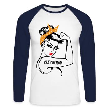 Crypto Mom Messy Bun Hair Mother Cryptocurrency - Unisex Long Sleeve Baseball T-Shirt - white/navy - Front - Nik (191cm)