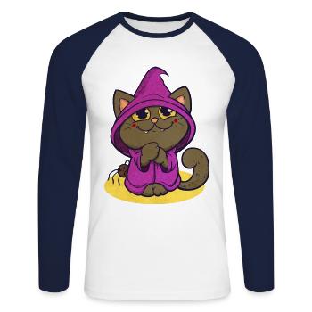 Halloween Katze - Unisex Baseballshirt langarm - Weiß/Navy - Vorne - Nik (191cm)