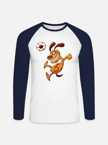 Dog Heading a Foot Ball - Unisex Long Sleeve Baseball T-Shirt - white/navy