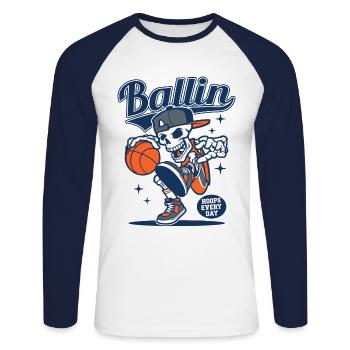 Basket-ball Joueurs de basket-ball Joueurs de basket-ball - T-shirt baseball manches longues Homme - blanc/marine - Devant - Nik (191cm)