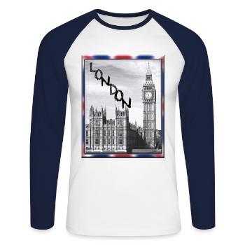 London Big Ben Union Jack - T-shirt baseball manches longues Homme - blanc/marine - Devant - Nik (191cm)