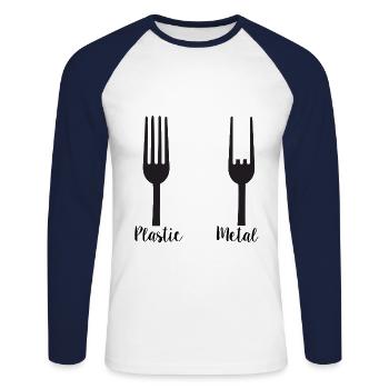 Plastik Metal Heavy Metal Gabel Pommesgabel Gabeln - Unisex Baseballshirt langarm - Weiß/Navy - Vorne - Nik (191cm)