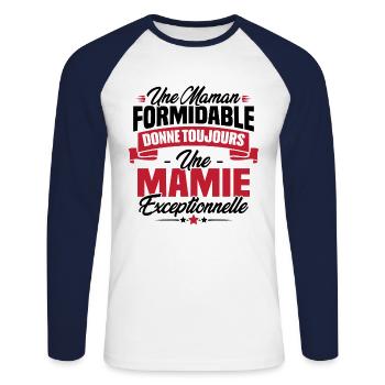 Une Maman formidable donne toujours une Mamie - T-shirt baseball manches longues Homme - blanc/marine - Devant - Nik (191cm)
