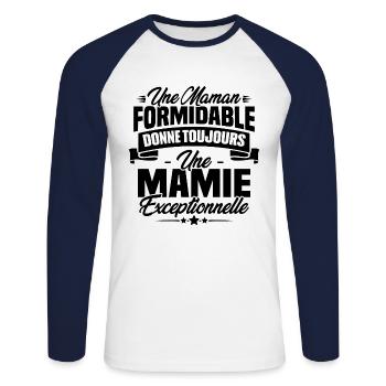 Une Maman formidable donne toujours une Mamie - T-shirt baseball manches longues Homme - blanc/marine - Devant - Nik (191cm)