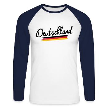 Deutschland - Germany - Bundesrepublik -Flagge BRD - Unisex Baseballshirt langarm - Weiß/Navy - Vorne - Nik (191cm)