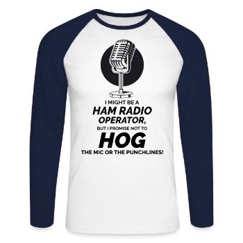 Opérateur de radio amateur humoristique sans micro ni punchline - T-shirt baseball manches longues Homme - blanc/marine - Devant - Nik (191cm)