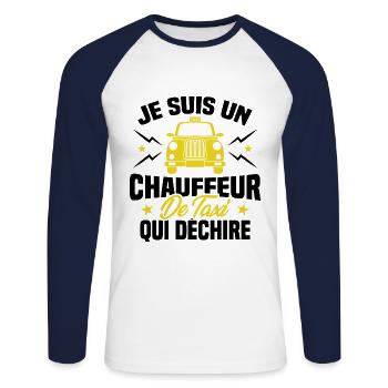 Je Suis Un Chauffeur De Taxi Qui Déchire - T-shirt baseball manches longues Homme - blanc/marine - Devant - Nik (191cm)