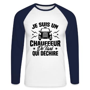 Je Suis Un Chauffeur De Taxi Qui Déchire - T-shirt baseball manches longues Homme - blanc/marine - Devant - Nik (191cm)