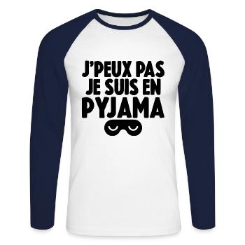 J'peux pas je suis en pyjama - T-shirt baseball manches longues Homme - blanc/marine - Devant - Nik (191cm)