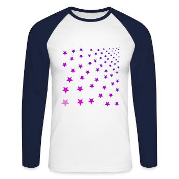 Sterne rosa pink rosarot lila Geschenkidee - Unisex Baseballshirt langarm - Weiß/Navy - Vorne - Nik (191cm)