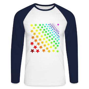 Sterne Regenbogen Geschenkidee - Unisex Baseballshirt langarm - Weiß/Navy - Vorne - Nik (191cm)