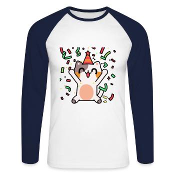 Cat Party Idée cadeau Mignon Célébrer Mignon - T-shirt baseball manches longues Homme - blanc/marine - Devant - Nik (191cm)