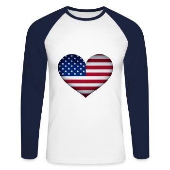 USA Flagge Geschenkidee Fahne Amerika amerikanisch - Unisex Baseballshirt langarm - Weiß/Navy - Vorne - Nik (191cm)