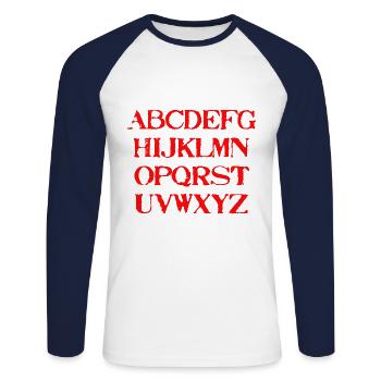 ABC Idée cadeau Alphabet Lettres Pépinière - T-shirt baseball manches longues Homme - blanc/marine - Devant - Nik (191cm)