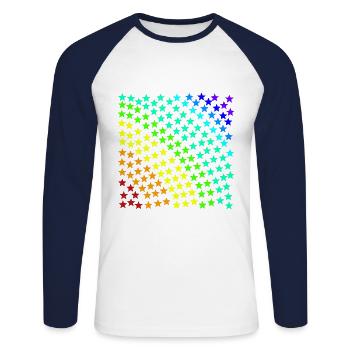 Regenbogen Stern Sterne bunt Geschenkidee Muster - Unisex Baseballshirt langarm - Weiß/Navy - Vorne - Nik (191cm)