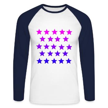 Rosa Pink Violett Lila Sterne Geschenkidee - Unisex Baseballshirt langarm - Weiß/Navy - Vorne - Nik (191cm)