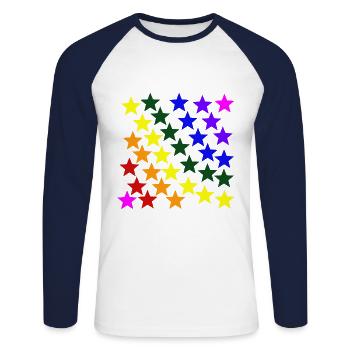 Sterne Regenbogen Geschenkidee bunt farbenfroh - Unisex Baseballshirt langarm - Weiß/Navy - Vorne - Nik (191cm)
