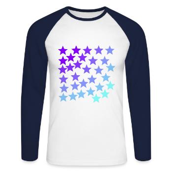 Sterne lila türkis lavendel hellblau Geschenkidee - Unisex Baseballshirt langarm - Weiß/Navy - Vorne - Nik (191cm)
