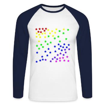 Idée cadeau colorée étoiles arc-en-ciel - T-shirt baseball manches longues Homme - blanc/marine - Devant - Nik (191cm)
