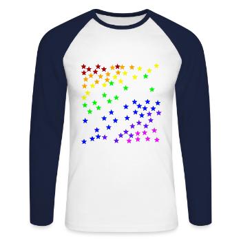 Sterne Regenbogen Geschenkidee bunt farbenfroh - Unisex Baseballshirt langarm - Weiß/Navy - Vorne - Nik (191cm)
