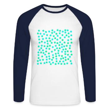 Sterne türkis grün hellblau cyan Geschenkidee - Unisex Baseballshirt langarm - Weiß/Navy - Vorne - Nik (191cm)