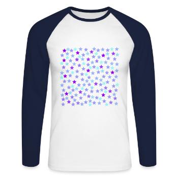 Lila lavendel türkis hellblau Sterne Geschenkidee - Unisex Baseballshirt langarm - Weiß/Navy - Vorne - Nik (191cm)