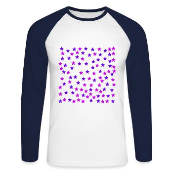 Rosa lila violett Sterne Geschenkidee - Unisex Baseballshirt langarm - Weiß/Navy - Vorne - Nik (191cm)