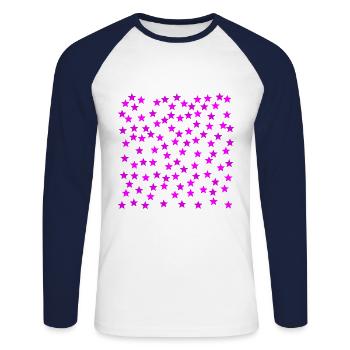Rosa Sterne Geschenkidee pink - Unisex Baseballshirt langarm - Weiß/Navy - Vorne - Nik (191cm)