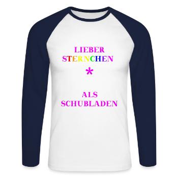 Lieber Sternchen als Schubladen Geschenkidee - Unisex Baseballshirt langarm - Weiß/Navy - Vorne - Nik (191cm)