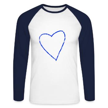 Blaues Herz Geschenkidee Liebe verliebt - Unisex Baseballshirt langarm - Weiß/Navy - Vorne - Nik (191cm)