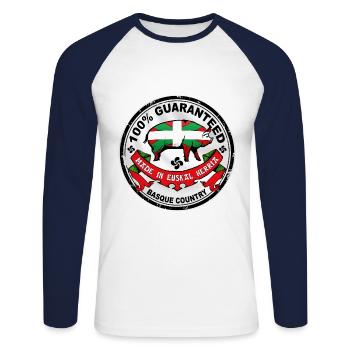 cochon du pays basque - Basque pig - T-shirt baseball manches longues Homme - blanc/marine - Devant - Nik (191cm)