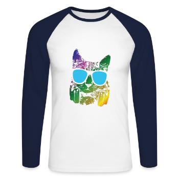 Cat with headphones gift for cat lovers - Unisex Long Sleeve Baseball T-Shirt - white/navy - Front - Nik (191cm)