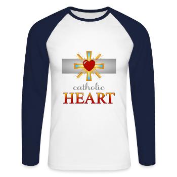 Catholic Heart - Unisex Long Sleeve Baseball T-Shirt - white/navy - Front - Nik (191cm)