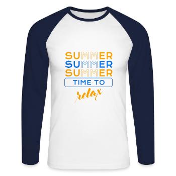 Summer Time to relax EV - Unisex Baseballshirt langarm - Weiß/Navy - Vorne - Nik (191cm)