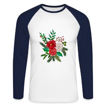 Winter Weihnachten Watercolor Christmas Florals - Unisex Baseballshirt langarm - Weiß/Navy - Vorne - Nik (191cm)