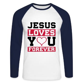 Jésus t'aime coeur - T-shirt baseball manches longues Homme - blanc/marine - Devant - Nik (191cm)