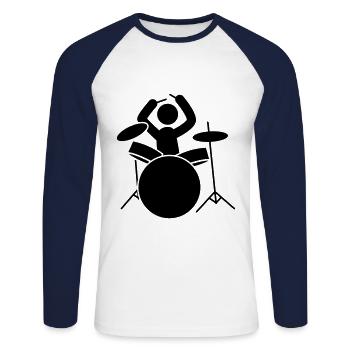 batteur icône batteur - T-shirt baseball manches longues Homme - blanc/marine - Devant - Nik (191cm)