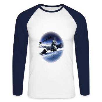 Luge de Noël - T-shirt baseball manches longues Homme - blanc/marine - Devant - Nik (191cm)
