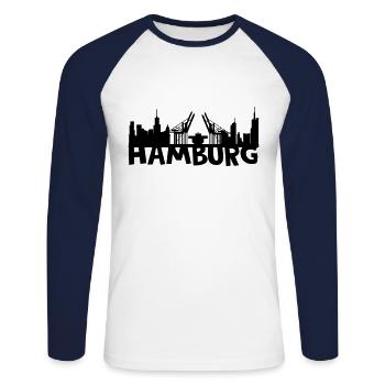 toits de Hambourg - T-shirt baseball manches longues Homme - blanc/marine - Devant - Nik (191cm)