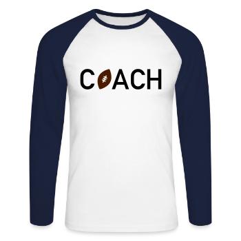 Coach (Football) - Unisex Long Sleeve Baseball T-Shirt - white/navy - Front - Nik (191cm)