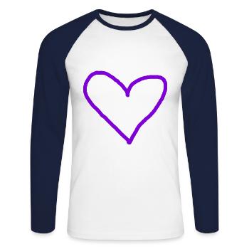 Coeur Violet Idée Cadeau Coeurs Violet - T-shirt baseball manches longues Homme - blanc/marine - Devant - Nik (191cm)