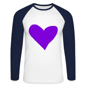 Coeur Violet Idée Cadeau Violet Coeur Amour - T-shirt baseball manches longues Homme - blanc/marine - Devant - Nik (191cm)