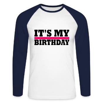 anniversaire - T-shirt baseball manches longues Homme - blanc/marine - Devant - Nik (191cm)