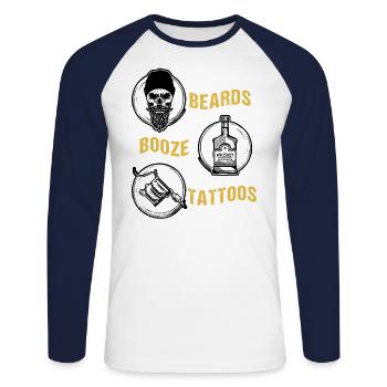 Beard's Booze Tattoos Father's Day Gift - Unisex Long Sleeve Baseball T-Shirt - white/navy - Front - Nik (191cm)