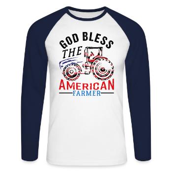 God Bless The American Farmer Tractor - Unisex Baseballshirt langarm - Weiß/Navy - Vorne - Nik (191cm)