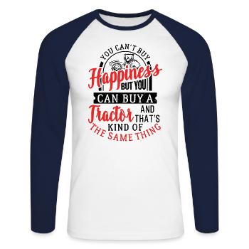 Farmer Happiness Buy A Tractor - Unisex Baseballshirt langarm - Weiß/Navy - Vorne - Nik (191cm)